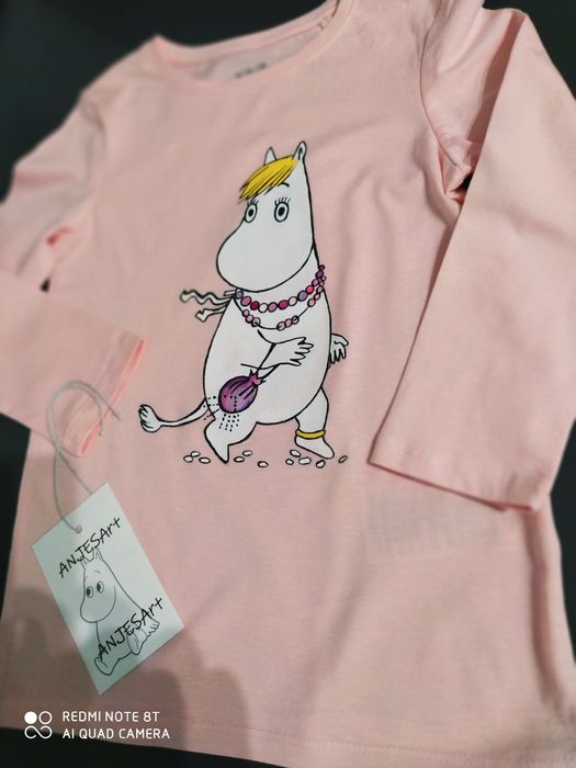 Migotka Muminki bluzka malowana farbami tekstylnymi