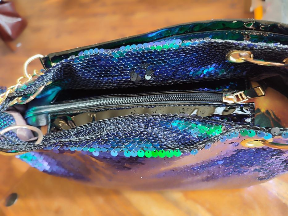 Cekinowa  torba zielono niebieska