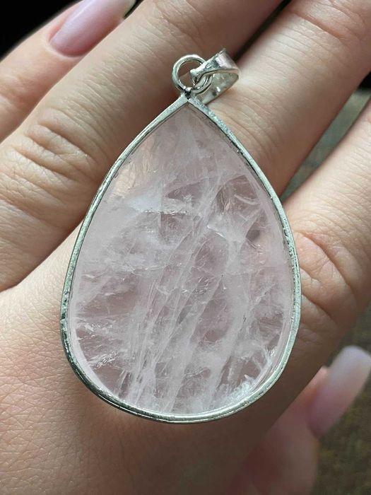 Розовый кварц, подвеска, ювелирное изделие ручной работы.