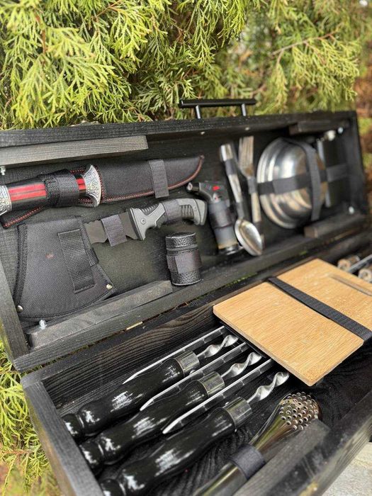 Набор шампуров для шашлыка в деревянном кейсе на подарок мужчине мужу