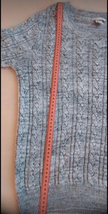 Szary sweter H&M Basic w warkocze rozm. M