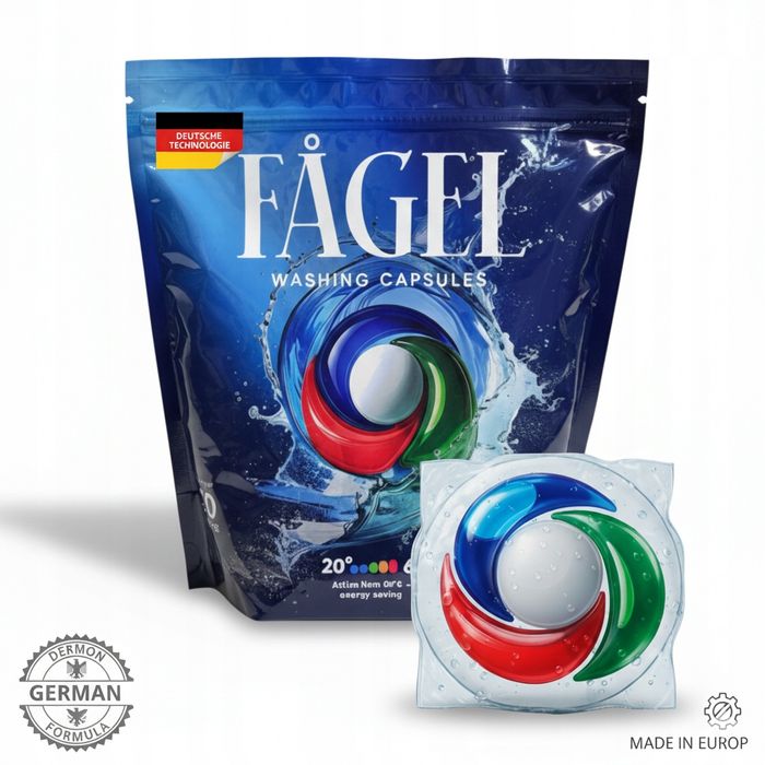 Niemieckie  Kapsułki do Prania FAGEL 4w1 50 szt 20 g Skuteczne