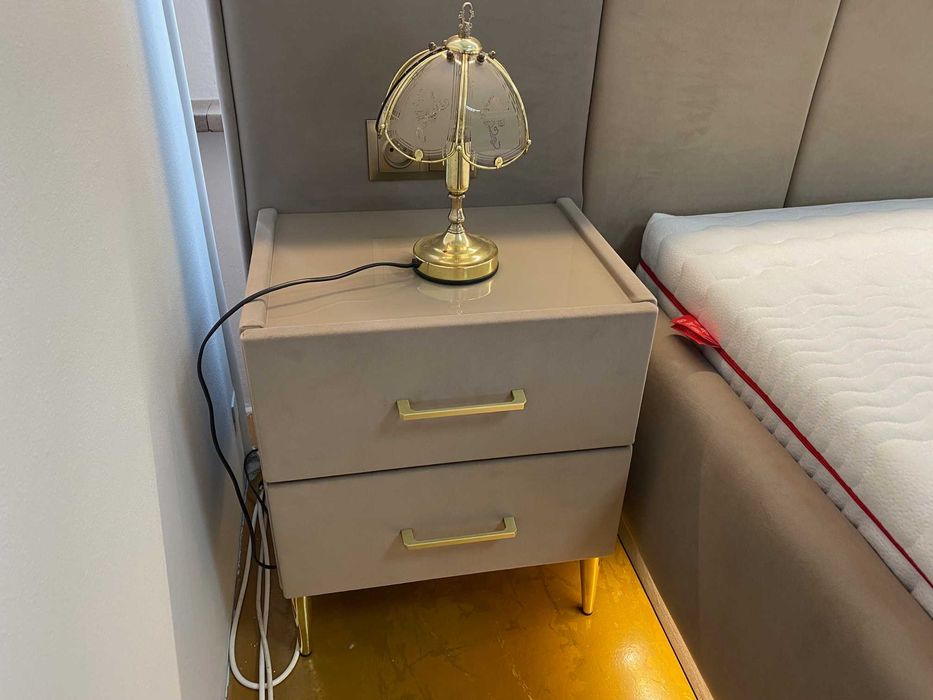 OKAZJA!! Komplet Sypialnia łóżko szafa toaletka beżowa tapicerowana