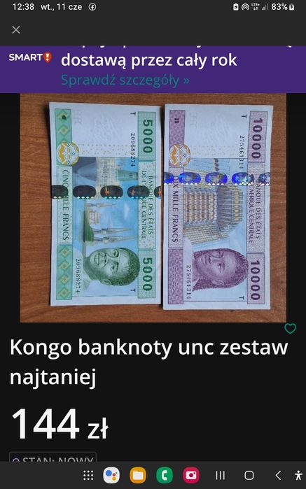 Afryka centralna zestaw banknotów stan unc