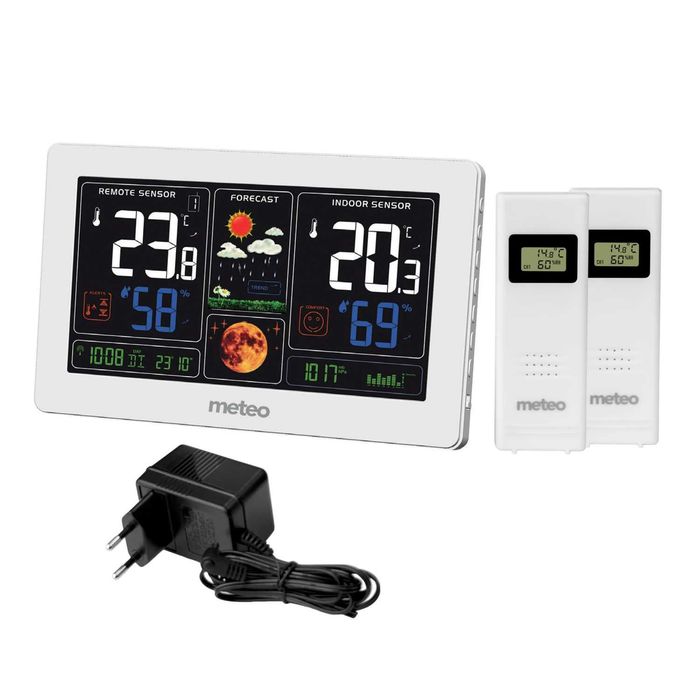 Stacja pogodowa METEO SP100 - zegar DCF, 2xczujka, zasilacz - OUTLET!