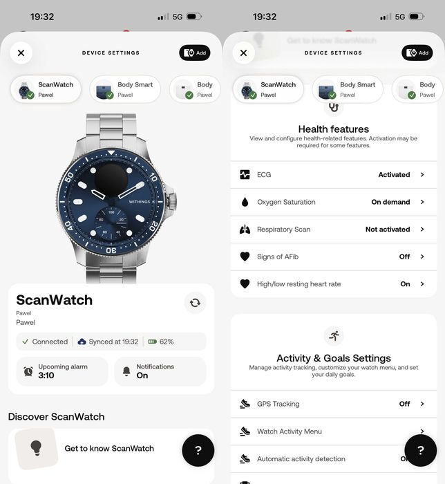 Withings ScanWatch Horizon 43mm niebieski smartwatch app