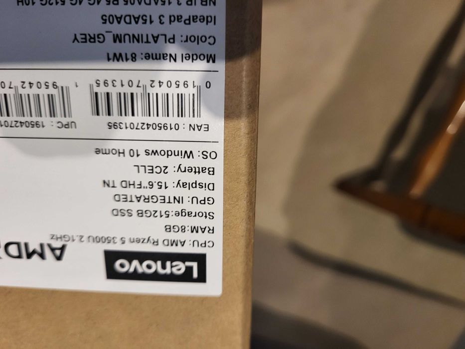 Laptop LENOVO Ideapad 3 15ADA05 AMD Ryzen 5 3500U 8GB 512SSD 15,6''W10