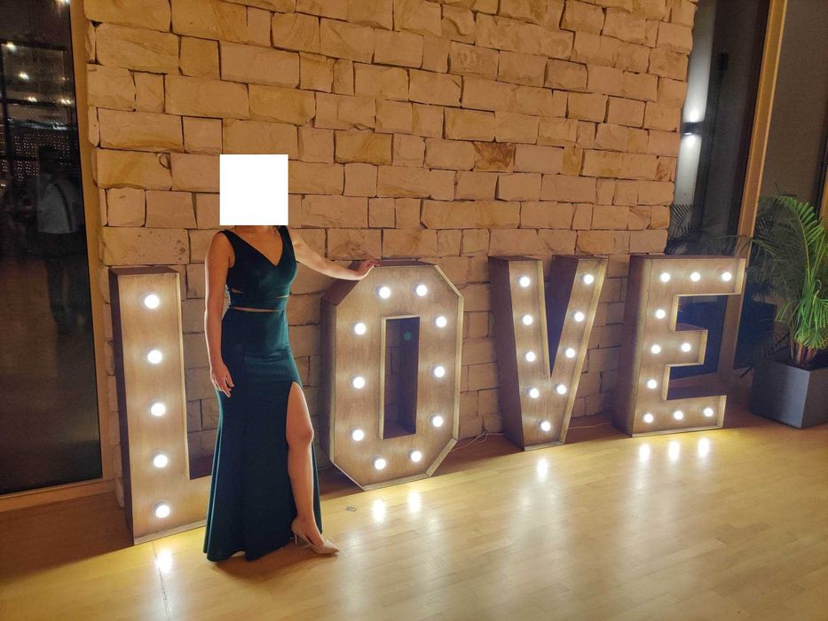 Efektowna sukienka wieczorowa ciemna zieleń + zdobiony tył