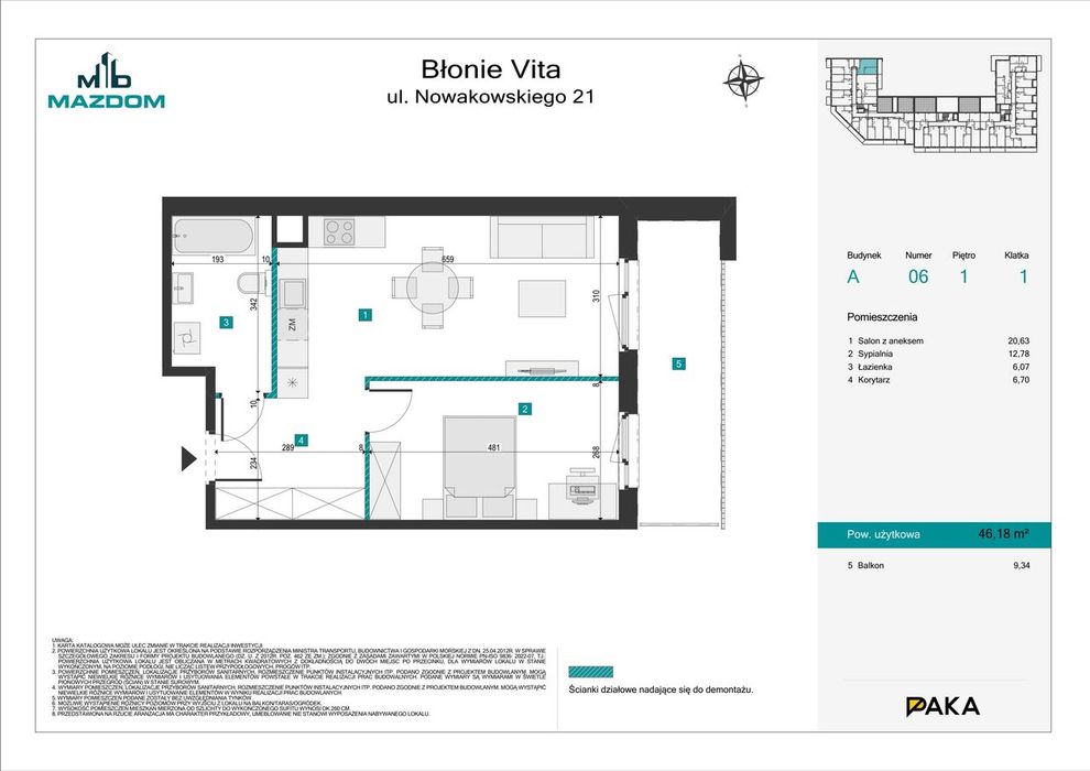 2-pokojowe mieszkanie 46 m² + balkon Bez Prowizji - Widok 2