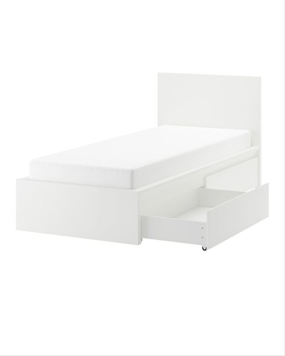 Lozko Malm Ikea biale z pojemnikami i materacem