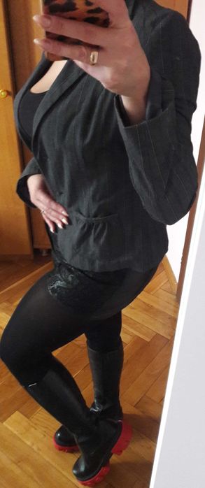 Szary Żakiet marynarka paski M do kompletu