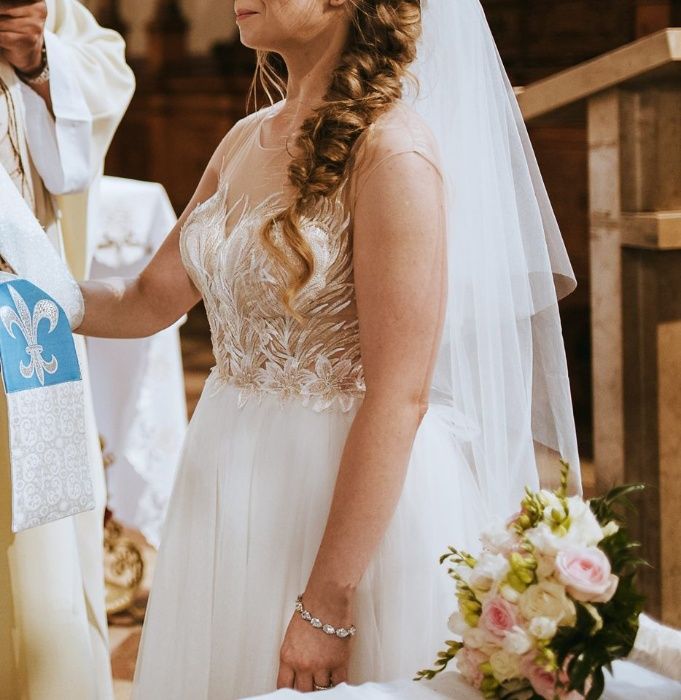 Suknia ślubna 160cm +6cm obcas (r. 36/38) Zapraszam na przymiarkę