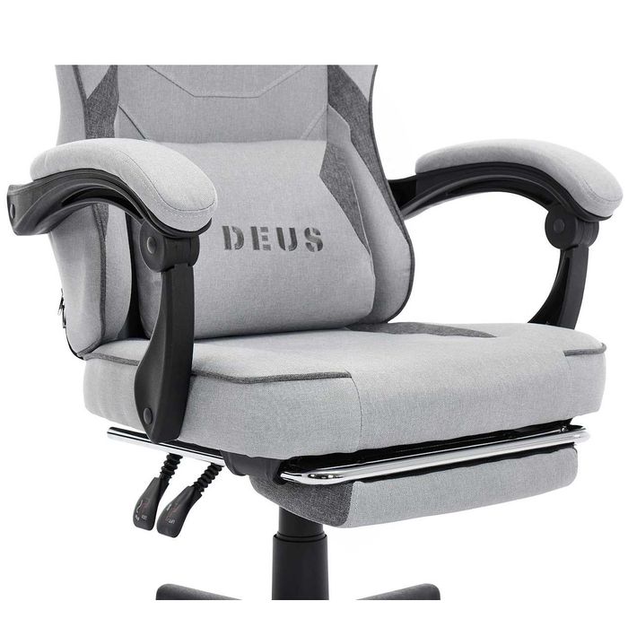 Fotel gamingowy DEUS EDGE Szary – styl, ergonomia i wysuwany podnóżek