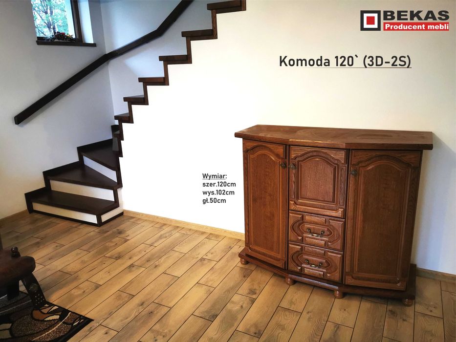 Stylowa Komoda 120 Wysoka (3D-2S) Dąb Rustikalny Producent BEKAS Meble
