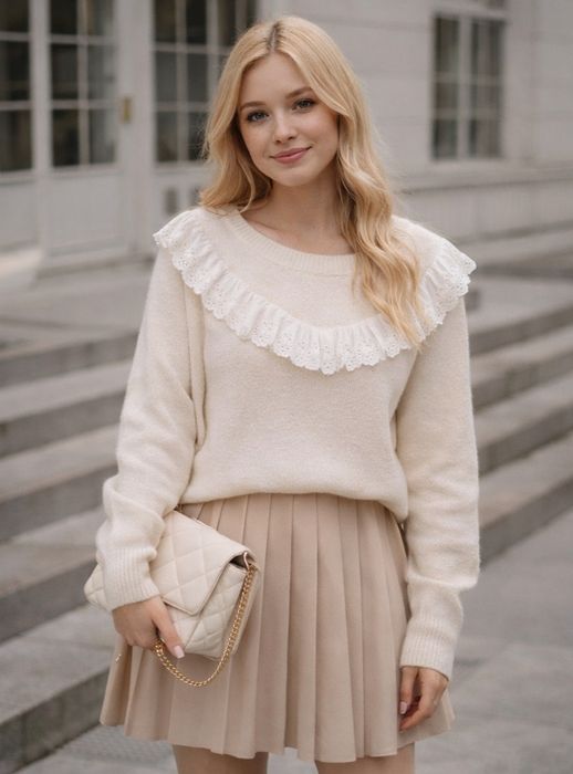 Стильний молочний светр з рюшею New Look