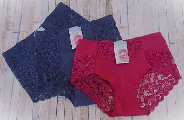 3 szt./  majtki bawełniane z koronką 2XL / bordowe  i 2x granatowe