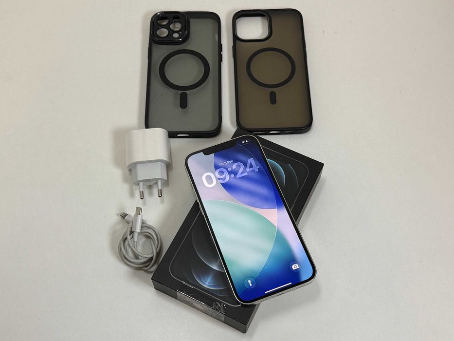 Apple iPhone 12 Pro Max 128GB Silver + Etui i Ładowarka - Gwarancja -