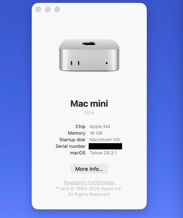Mac Mini 2024 (M4) 16GB RAM 256GB SSD