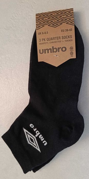 UMBRO 3-pak, skarpety czarne, rozmiar 39-42, NOWE, stopki