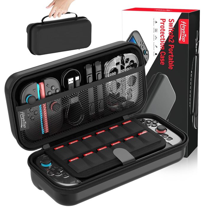 Etui na Nintendo Switch 2 - usztywniane, czarne, 12 kart