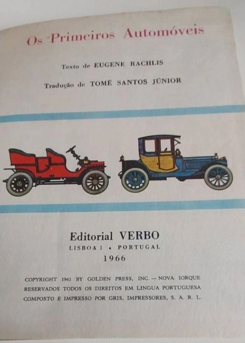 Livro antigo Os primeiros automóveis da Verbo