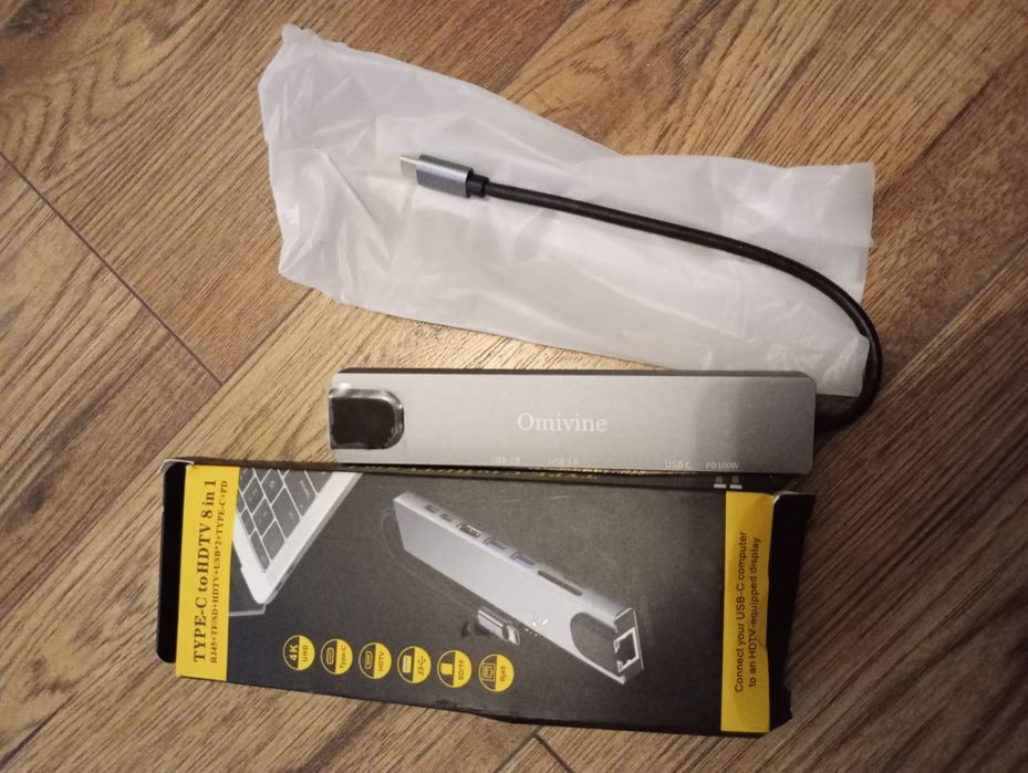 Omivine Hub USB C z Ethernet, 8 w 1 USB C Multiport Splitter z 100 W