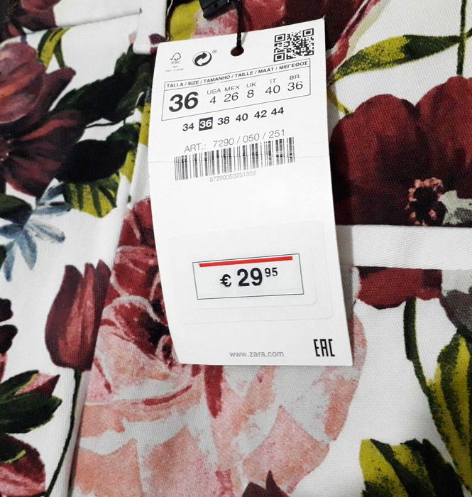 Calças chino padrão floral Zara Tam 36 Novas c/ etiqueta