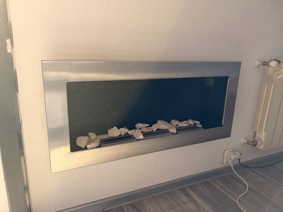 Biokominek srebrny z kamieniami 90x40x 12