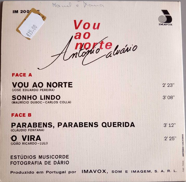 António Calvário - - - - - Vou ao Norte - - - - - EP