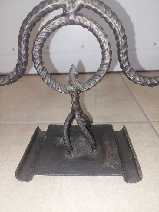 Świecznik, kandelabr, metaloplastyka PRL, Vintage, rękodzieło