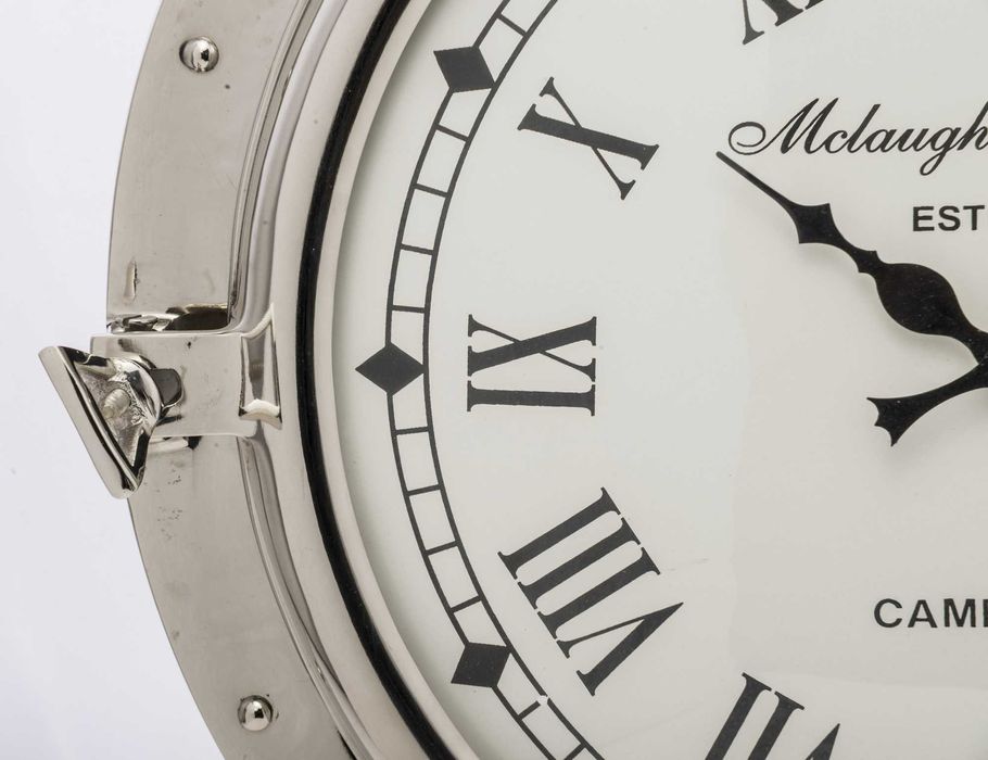 Zegar okrętowy bulaj srebrny 46 cm styl Hampton