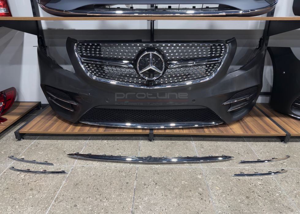 Хромированные вставки переднего бампера AMG рестайлинг Mercedes W447 Vito Viano V-Class Хром Накладки Молдинги Решетка