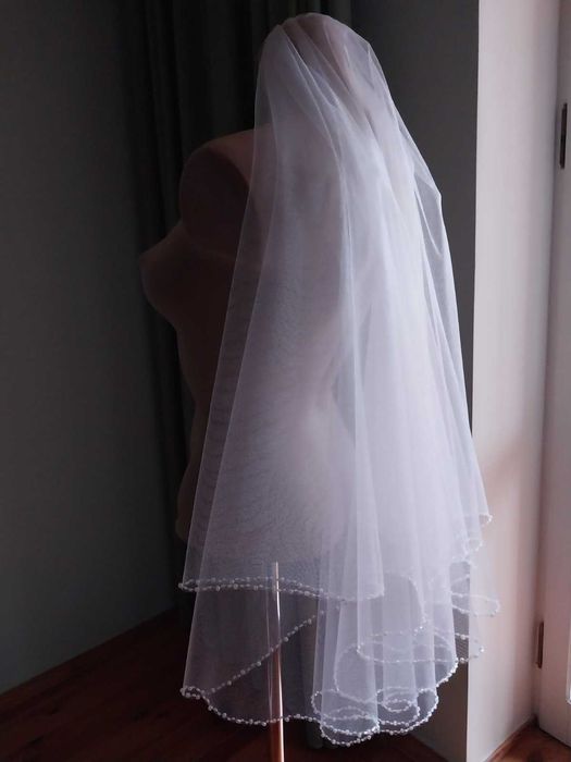 фата з бісером по краю  біла