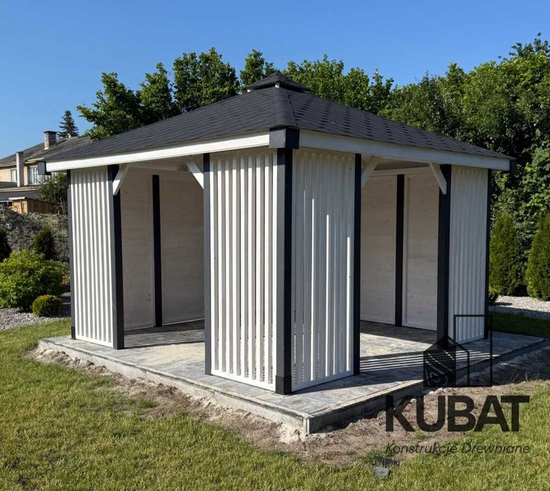 Nowoczesna altana ogrodowa 3,5x3,5| altanka drewniana z lamelami