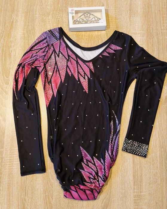 Body, strój do gimnastyki artystycznej + korona na kok, 12-14 lat, M