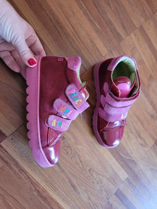 Buty trzewiki skórzane nieocieplane różowe na rzepy r.30 wkl.19 cm