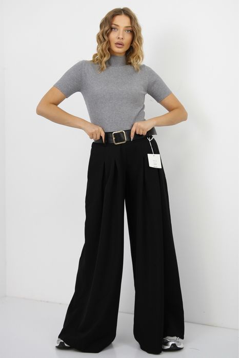 Брюки тёплые палаццо классика, чёрные, Италия, XS-M