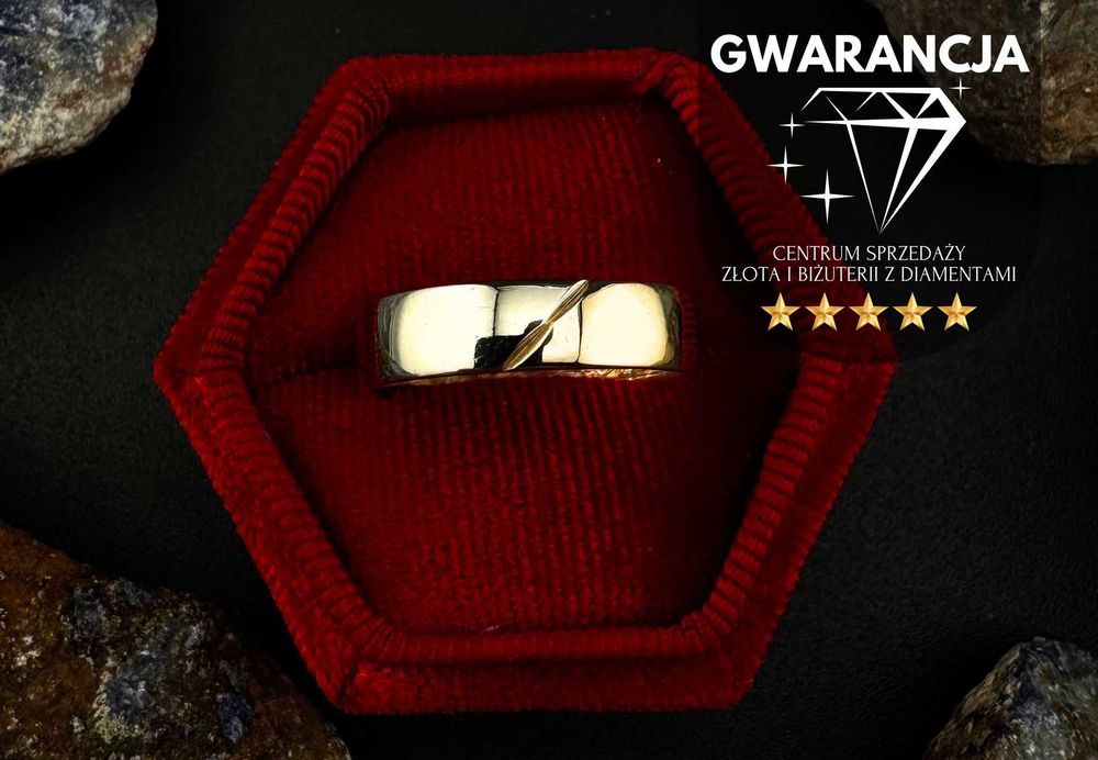 Złota Obrączka Dwukolorowa Klasyczny Model Próba 585 4,38g rozmiar 20