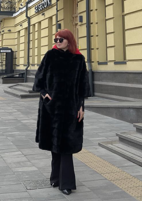 Шуба норкова Black glama оверсайз 110 см р.48-54
