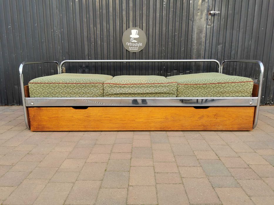 Sofa chrom proj. Hynek Gottwald/ KOVONA Czechosłowacja '40-60, Bauhaus