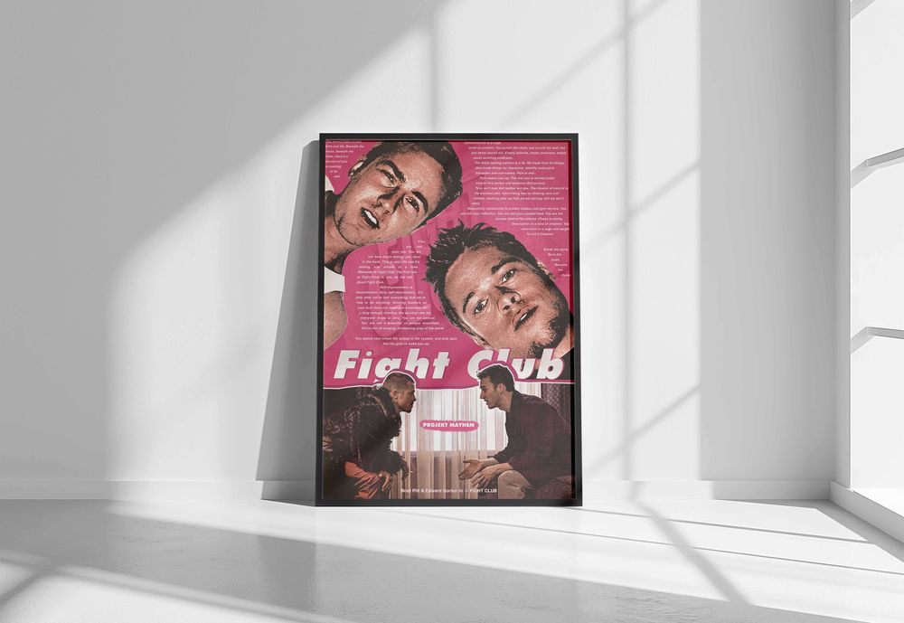 Plakat A3 Fight Club w ramie - różowy
