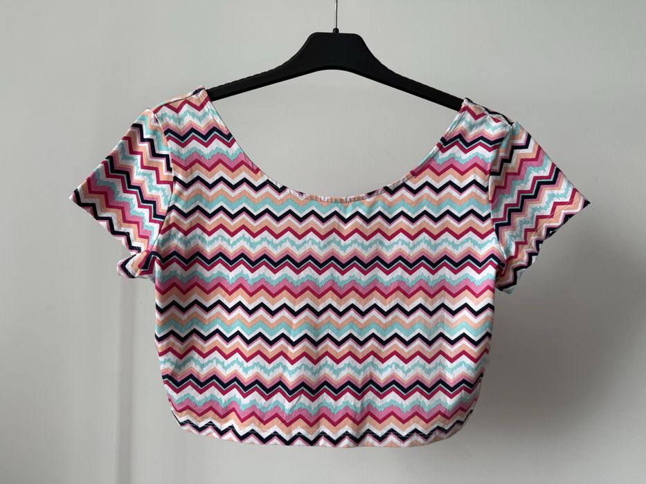 Kolorowy crop top w zygzaki H&M krótka bluzka top bawełna rozmiar L