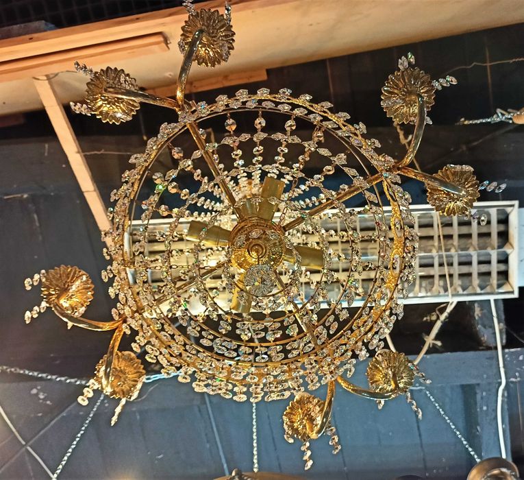 Lustre Dourado Banho Ouro Cristal 14 Lâmpadas