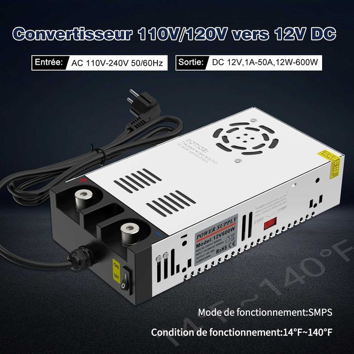 IMAYCC Zasilacz impulsowy 12 V 50 A, 600 W