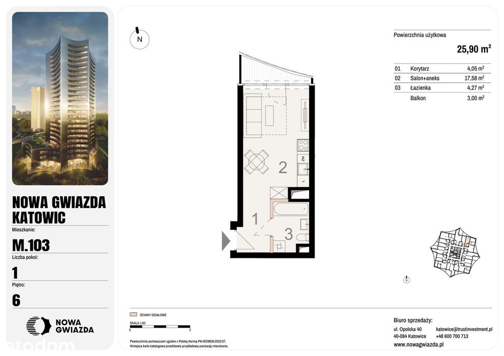 1-pokojowe mieszkanie 25m2 + balkon