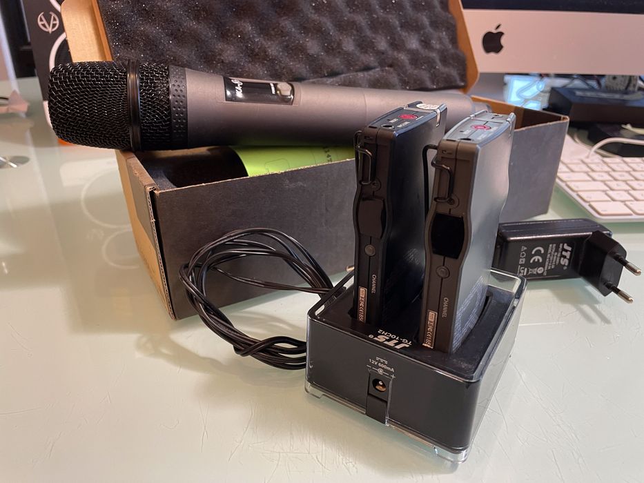 Bezprzewodowy mikrofon krawatowy + doręczny | zestaw jak nowy