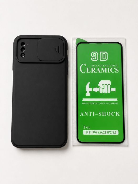Nowe Etui, Case iPhone XS Max z klapką na aparat + szkło ceramiczne