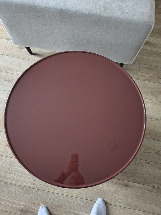 Stolik kawowy okrągły 80cm bordowy wysoki połysk