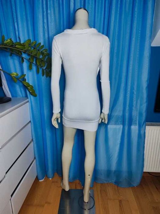 Wiskoza Biała mini sukienka z ozdobnymi kamieniami M (10S)