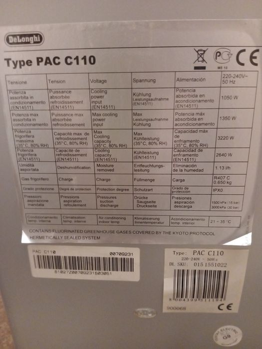 Напольный кондиционер Delonghi pinguino pac 110